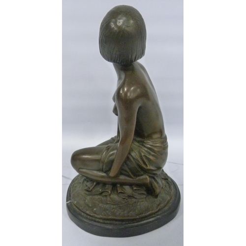 406 - After Amadeo Gennarelli (Italian, 1881 - 1943)Art Deco-style bronze study of a kneeling semi-nude fe... 