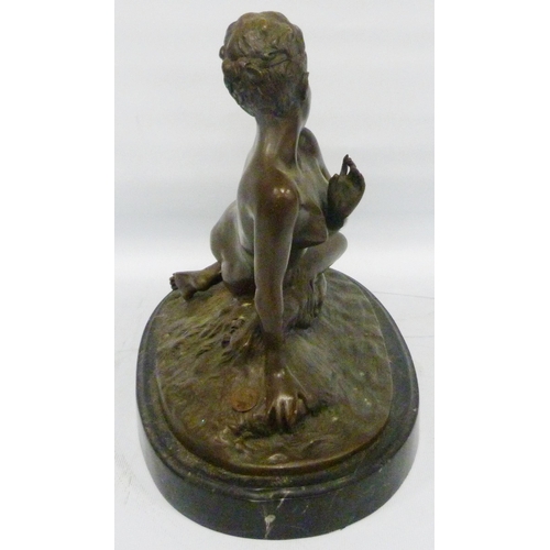 407 - After Mme Léon Bertaux (French, 1825 - 1909)Bronze statue modelled as a nude female reclining on a n... 