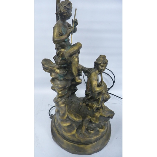 304 - After the OriginalBronzed metal figural table lamp in the form of classical musical figures playing ... 