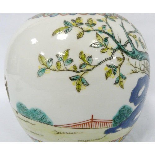 202 - Chinese famille rose oviform ginger jar and cover decorated with polychrome enamel decoration of hap... 