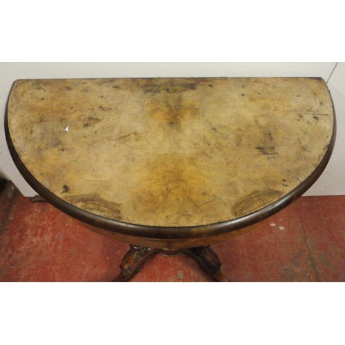 445 - Victorian figured walnut D-end card table, opening to reveal a later baize-lined surface, on quadrip... 