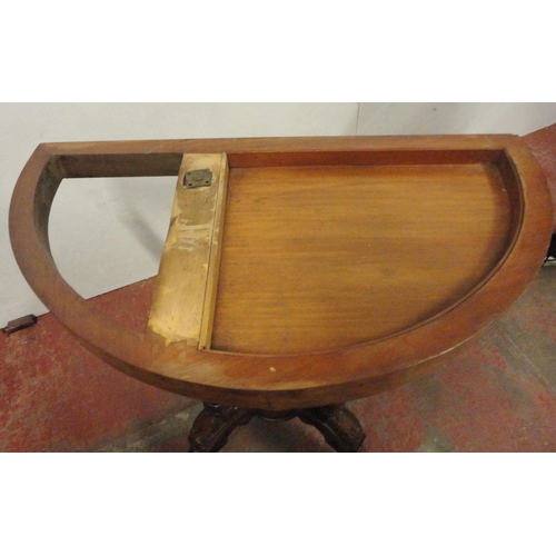 445 - Victorian figured walnut D-end card table, opening to reveal a later baize-lined surface, on quadrip... 