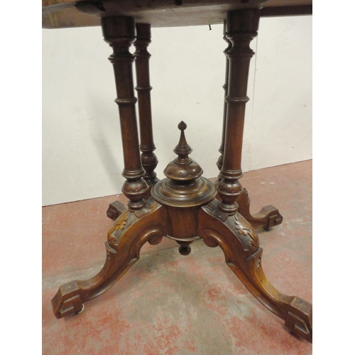 445 - Victorian figured walnut D-end card table, opening to reveal a later baize-lined surface, on quadrip... 