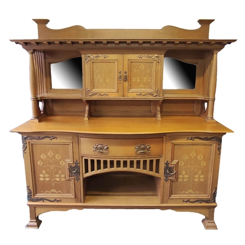 451 - In the Manner of Shapland & Petter of BarnstapleArts & Crafts inlaid oak sideboard, the top ... 