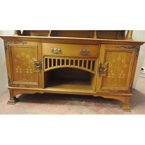 451 - In the Manner of Shapland & Petter of BarnstapleArts & Crafts inlaid oak sideboard, the top ... 