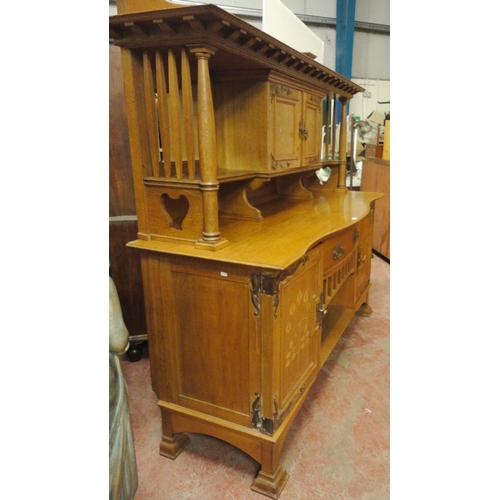 451 - In the Manner of Shapland & Petter of BarnstapleArts & Crafts inlaid oak sideboard, the top ... 