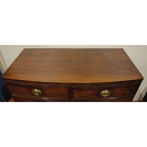 459 - Georgian mahogany bowfront chest of two short and three long graduated drawers, with box stringing, ... 