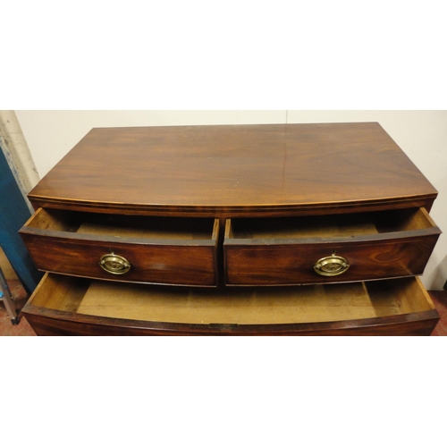 459 - Georgian mahogany bowfront chest of two short and three long graduated drawers, with box stringing, ... 