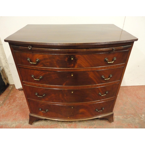 460 - George III style mahogany bachelor's chest of four long drawers, with brushing slide, on splayed fee... 