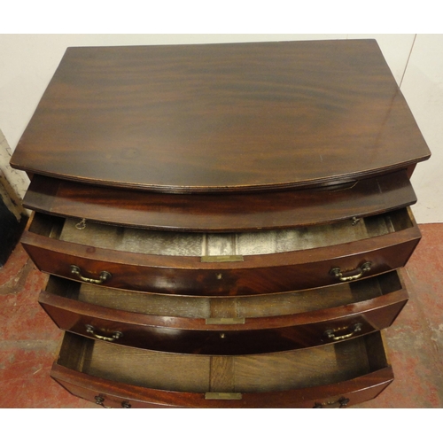 460 - George III style mahogany bachelor's chest of four long drawers, with brushing slide, on splayed fee... 