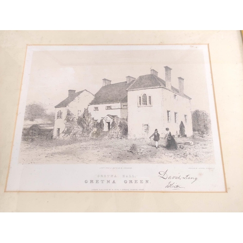 264 - Three monochrome lithographs of Gretna Hall, Gretna Green, after originals by William James Blackloc... 