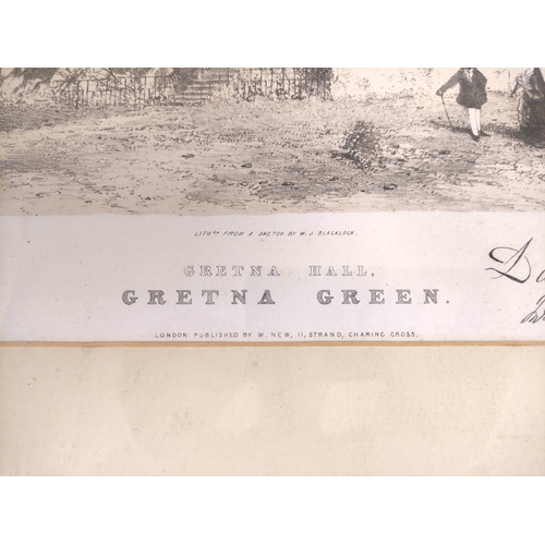 264 - Three monochrome lithographs of Gretna Hall, Gretna Green, after originals by William James Blackloc... 