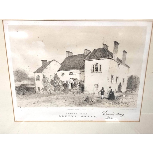 264 - Three monochrome lithographs of Gretna Hall, Gretna Green, after originals by William James Blackloc... 