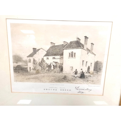 264 - Three monochrome lithographs of Gretna Hall, Gretna Green, after originals by William James Blackloc... 