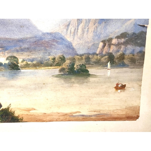 270 - J. U. Champoilii.Lakeland view with figures and boats.Watercolour and gouache.Signed. 44cm x 69cm.... 