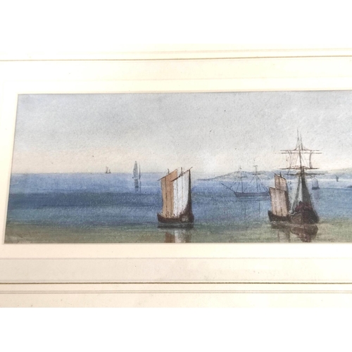 274 - 19th Century School.Shipping in an East Asian bay.Watercolour.10cm x 37cm.... 