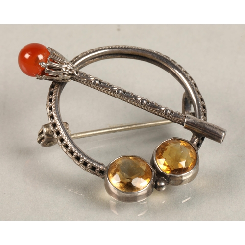 77 - White metal celtic style gem set brooch