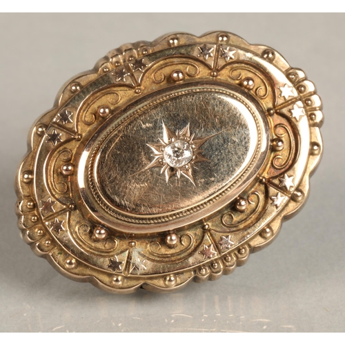 88 - Yellow metal gem set mourning brooch