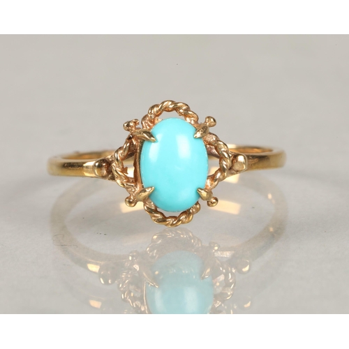 94 - 9 carat gold turquoise set ring, size L