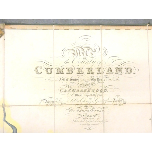 116 - GREENWOOD C. & I.  Map of the County of Cumberland. Fine large hand coloured linen bac... 