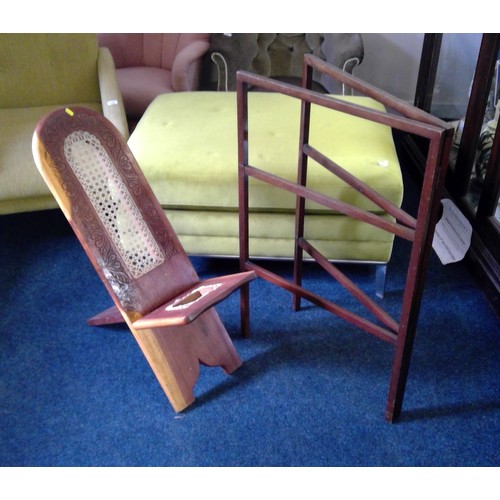 674A - Two piece North African chair and a antique towel rail (2)