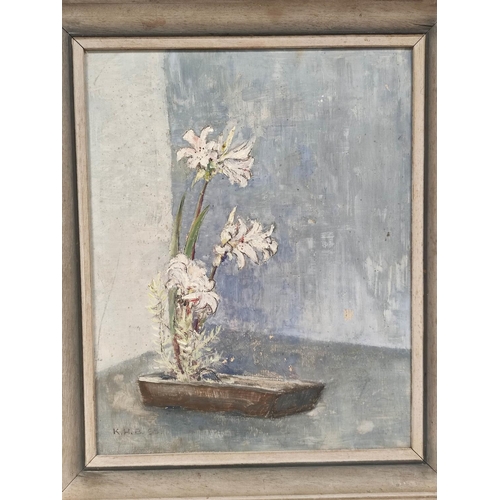 289 - K. H. Bradshaw (Australian).White lilies.Oil on board.Signed with initials and dated (19)65.33cm x 2... 