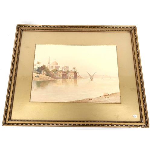 291 - L. Mancini.On the Nile.Watercolour.Signed and inscribed.25cm x 34cm.Also Edouard Bouilleres, Quai de... 