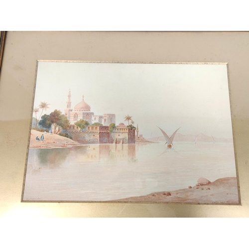 291 - L. Mancini.On the Nile.Watercolour.Signed and inscribed.25cm x 34cm.Also Edouard Bouilleres, Quai de... 