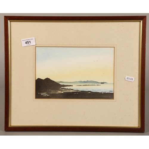 451 - Frank Colclough, 'Arran from Devil's Dyke' watercolour, 14.5cm x 22cm (32.5cm x 39.5cm)