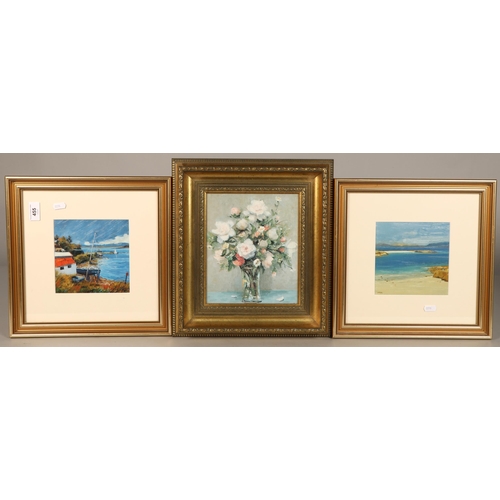 455 - Three framed pictures to include floral still life and Iona