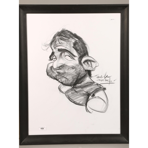 458 - Framed caricature sketch of man, 73cm x 57.5cm