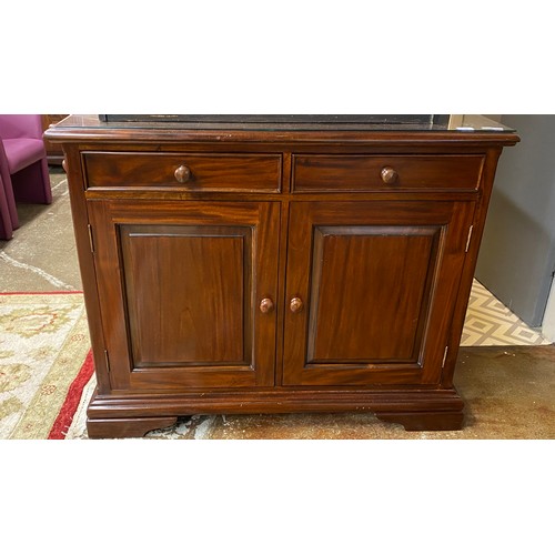 544 - Mahogany sideboard with two drawers over two doors, H 90cm, W 111.5cm, D 50cm