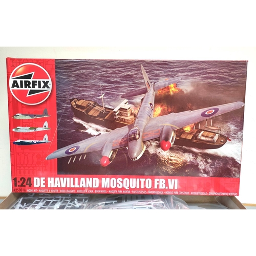 Airfix. Boxed 1:24 scale De Havilland Mosquito FB.VI model. Kit no. A25001A.  Complete and components