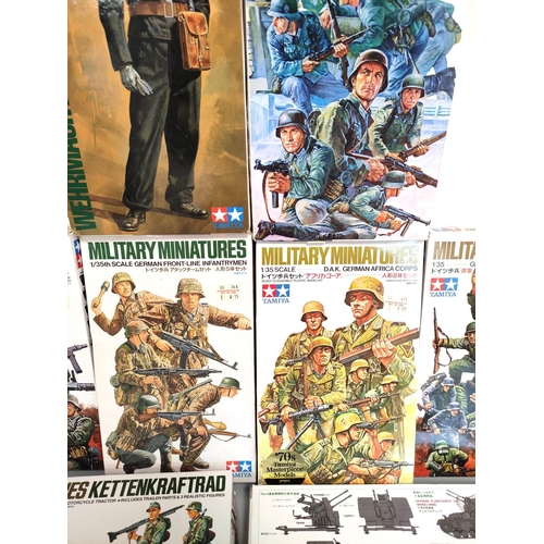 105 - Tamiya. Box of 1:35 scale figurines to include German Assault Troops, German Panzer Grenadiers, SdKf... 