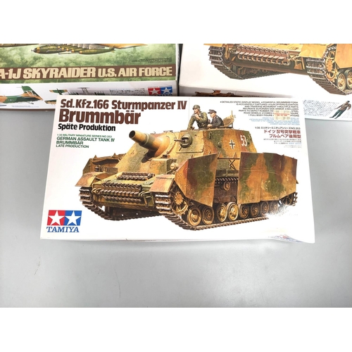 108 - Tamiya. Group of 1:35 scale models to include British Army Chieftain Mk.5 No 68, SdKfz163 No 87, Fla... 