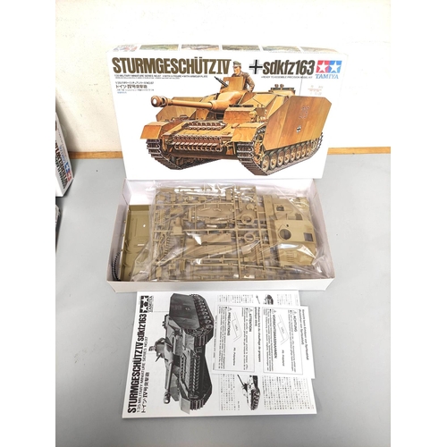 108 - Tamiya. Group of 1:35 scale models to include British Army Chieftain Mk.5 No 68, SdKfz163 No 87, Fla... 