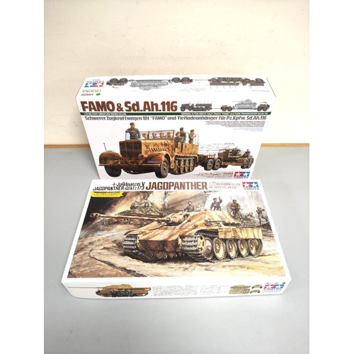 111 - Tamiya. Two boxed models to include a 1:25 scale Jagdpanther SDKFZ.173 and a 1:35 scale Famo Sd.Ah.1... 