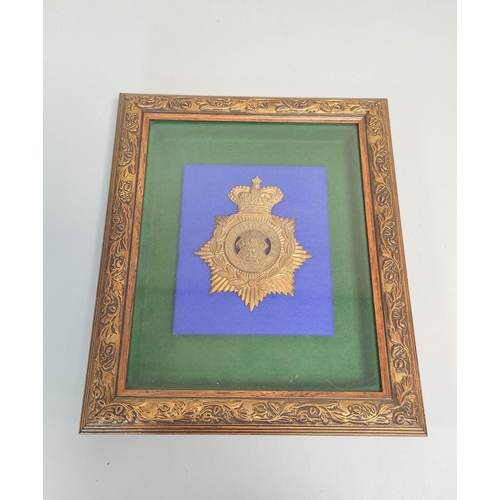 361 - Framed Royal Scots Victorian Helmet Plate. 