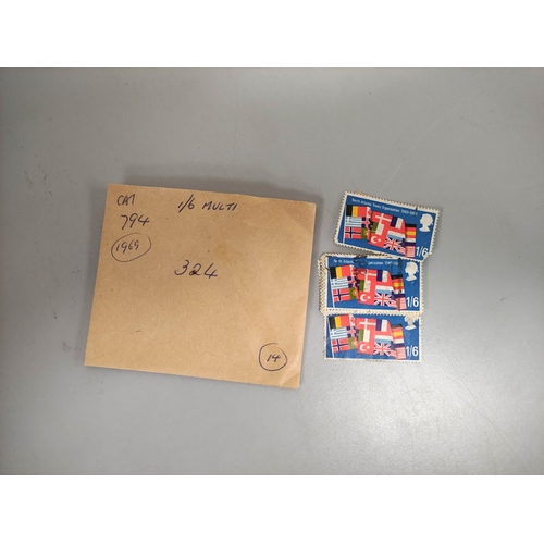 415 - Box containing a large quantity of mixed World postage stamps contained within envelopes.