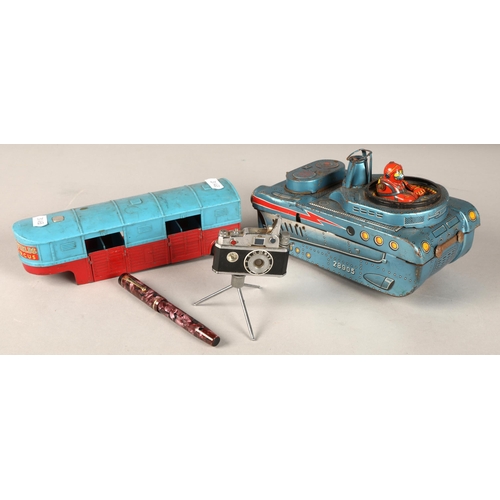 311 - Japanese tin 'Atomic' vehicle Trade Mark Modern Toys, Chipperfields Circus Corgi horse box, 14ct gol... 