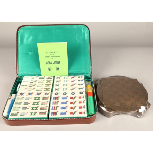 344 - Cased mahjong set and boxed celtic design box/game board