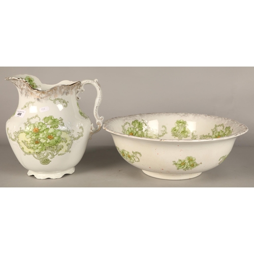 488 - Large Victorian Green and white basin and ewer