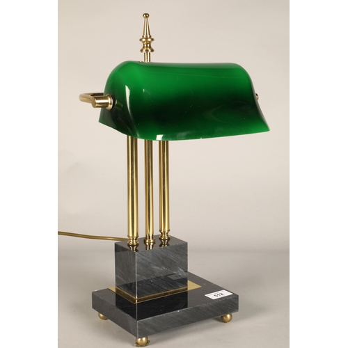 512 - Green shade desk lamp with onyx base, 45 cm high