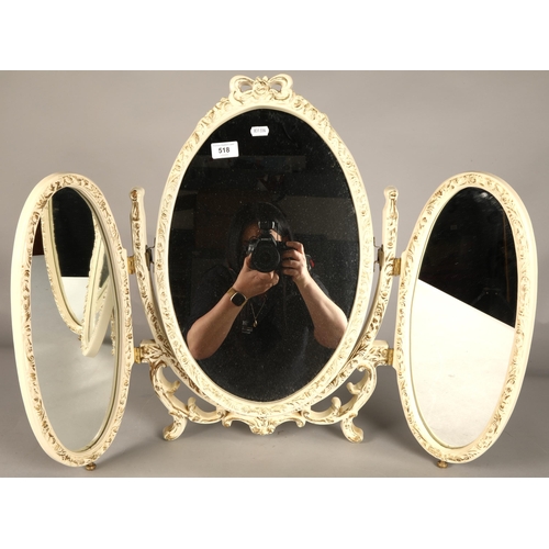 518 - Ornate gilt and cream  triptych dressing mirror