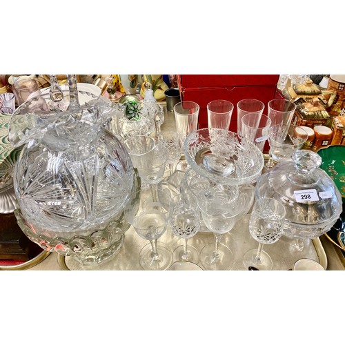 298 - Quantity of glassware to include crystal decanter, crystal bowl, crystal champagne flutes, etc