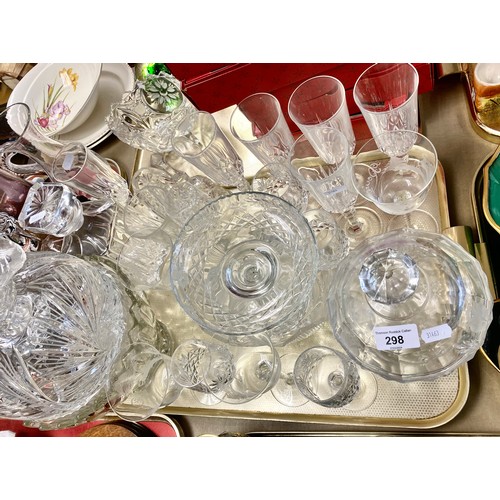 298 - Quantity of glassware to include crystal decanter, crystal bowl, crystal champagne flutes, etc