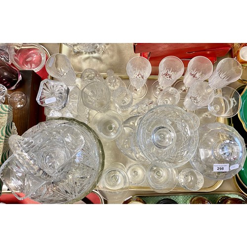 298 - Quantity of glassware to include crystal decanter, crystal bowl, crystal champagne flutes, etc