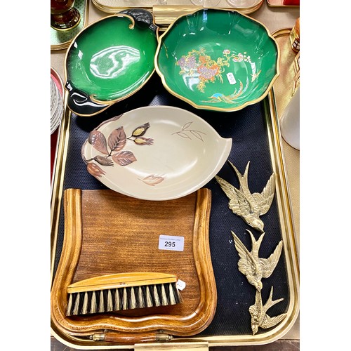 295 - Carlton Ware 'Vert Royale' dish and bowl, brass bird figures, etc 