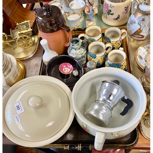 282 - Poole Pottery casserole dish, Moka coffee maker, small Aynsley vases and other assorted ceramics