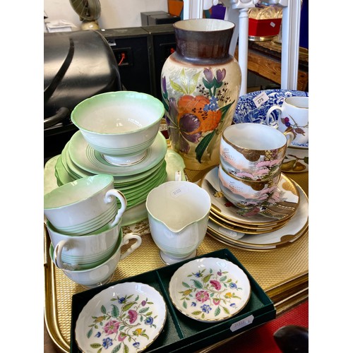 279 - Floral vase, Oriental-style part tea service, Royal Stafford part tea service, etc